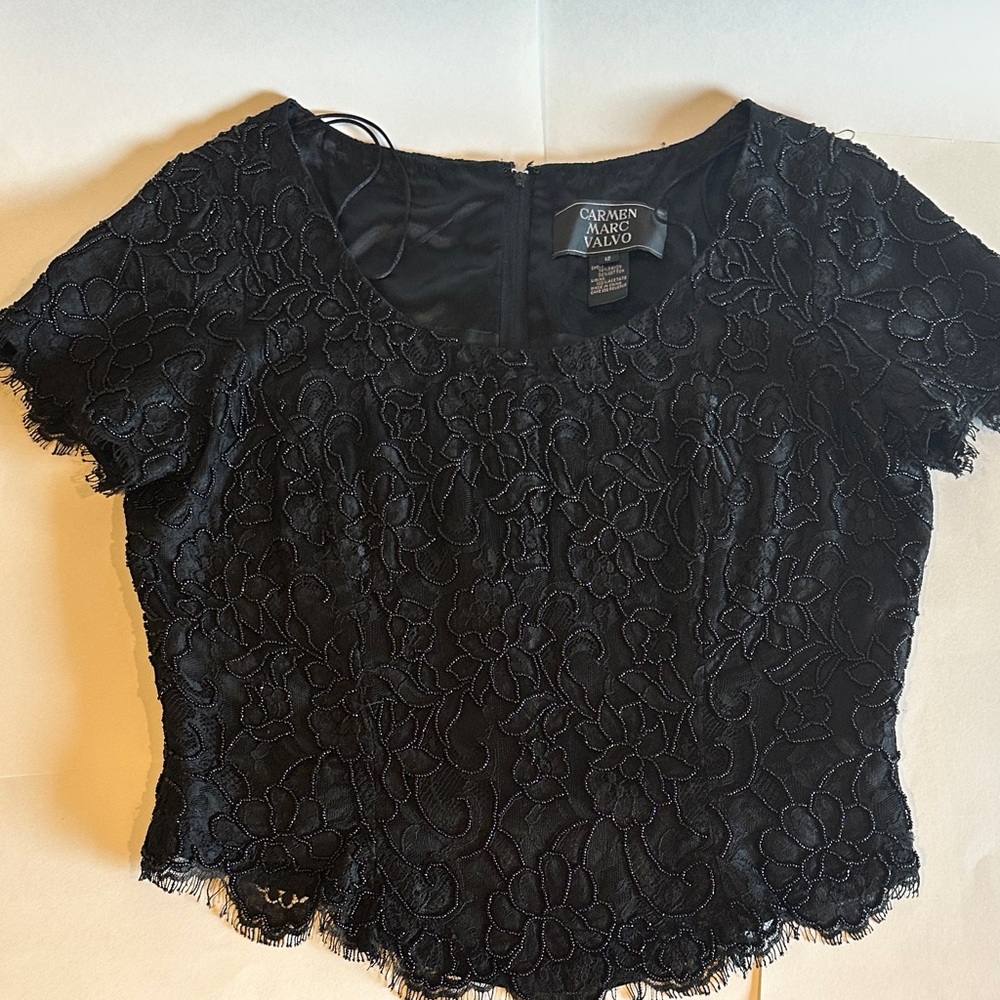 Carmen Marc Valvo Midnight Floral Lace Blouse